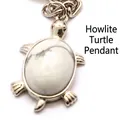 Porte-clés en forme de tortue argentée avec un pendentif en pierre howlite blanche - Howlite