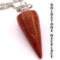 Cone-shaped goldstone crystal pendulum pendant necklace for women and girls jewelry - Pendant and Chain Set / Gold Sandstone