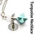 Handmade turquoise Merkaba star pendant necklace with silver angel wings and crystal bead - Angel Merkaba Pendant Necklace (With Chain) / Turquoise
