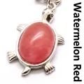 Adorable turtle pendant keychain with vibrant watermelon red crystal in silver finish - Watermelon red