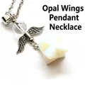 Merkaba star opal pendant necklace featuring angel wings and clear crystal bead charm - Angel Merkaba Necklace / Opal