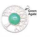 Pendentif Arbre de Vie avec incrustation de pierre d'agate verte ronde - Agate verte / Argent