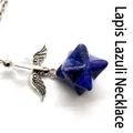 Blue lapis lazuli star pendant necklace featuring silver-tone angel wings and crystal bead - Angel Merkaba Necklace / Lapis Lazuli