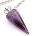 Natural purple amethyst crystal conical pendulum pendant necklace with silver chain - Pendant and Chain Set / Amethyst