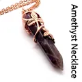 Rose gold hexagonal amethyst crystal point pendant necklace with leaf wrap detail - Necklace (Pendant With Chain) / Amethyst