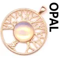 Pendentif arbre de vie plaqué or rose avec une pierre d'opale translucide centrale - Opale / Or rose