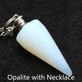 Elegant white conical opalite stone pendant necklace for dowsing and spiritual healing - Pendant and Chain Set / Opal