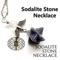 Angel wing necklace featuring white crystal bead and blue star-shaped natural stone (89 chars) - Angel Merkaba Necklace / Blue Sodalite
