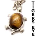 Tiger eye stone turtle keychain pendant with silver metal finish and natural gemstone - Tiger's Eye