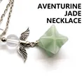 Handmade aventurine green Merkaba star pendant necklace with silver angel wings - Angel Merkaba Necklace / Aventurine Jade