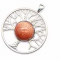 Collier Arbre de Vie avec pendentif en pierre de soleil scintillante - Pierre de Sable d'Or / Argent