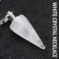Conical clear quartz crystal pendulum pendant necklace for meditation and healing - Pendant and Chain Set / White Crystal