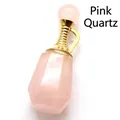 Elegante colgante de frasco de perfume de cuarzo rosa con detalles dorados para mujer - Solo Colgante / Cuarzo rosa