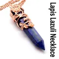 Hexagonal lapis lazuli pendant necklace with rose gold flower wrap design - Necklace (Pendant With Chain) / Lapis Lazuli