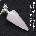Elegant rose quartz crystal dowsing pendulum necklace with a durable silver link chain - Pendant and Chain Set / Rose Quartz