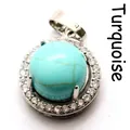 Pendentif turquoise rond argenté avec détail de halo en cristal scintillant - Pendentif Seul (Sans Chaîne) / Turquoise