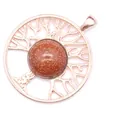 Pendentif Arbre de Vie plaqué or 24 carats avec cabochon en pierre de sable doré - Pierre de Sable d'Or / Or rose
