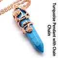 Hexagonal blue turquoise pendant necklace with rose gold flower wrap detail for women - Necklace (Pendant With Chain) / Blue Turquoise