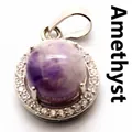 Pendentif élégant en améthyste violette avec un halo de strass brillants pour femmes - Pendentif Seul (Sans Chaîne) / Améthyste