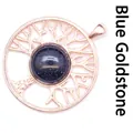Élégant pendentif arbre de vie en or rose doté d'un cabochon en grès bleu scintillant - Pierre de Sable Bleue / Or rose