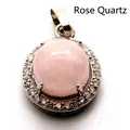 Collier avec pendentif élégant en quartz rose et bordure en strass brillants pour femme - Pendentif Seul (Sans Chaîne) / Quartz rose