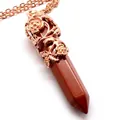 Elegant rose gold filigree flower cap red jasper hexagonal column pendant necklace SKU - Necklace (Pendant With Chain) / Red Jasper