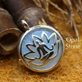 Lotus flower meditation yoga pose locket necklace with iridescent opalite gemstone - Opal