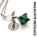 Malachite Merkaba star pendant necklace with angel wings and crystal bead detail - Angel Merkaba Necklace / Malachite