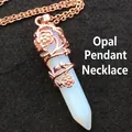 Bohemian style rose gold flower wrap opal hexagonal pillar pendant necklace for women jewelry - Necklace (Pendant With Chain) / Opal