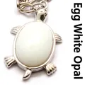 Silver turtle pendant keychain with white oval opal stone inlay for jewelry - Opal