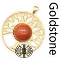 Pendentif Arbre de Vie doré avec centre en pierre de soleil orange scintillante - Pierre de Sable d'Or / Or