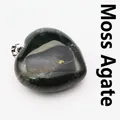 Polished heart-shaped moss agate pendant with dark green natural mineral texture - Moss Agate