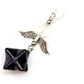 Blue goldstone star pendant with silver angel wings and white crystal bead detail - Angel Merkaba Pendant (Pendant Only) / Blue Sandstone