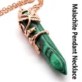 Elegant malachite hexagonal column pendant necklace in rose gold finish for women - Necklace (Pendant With Chain) / Malachite