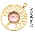 Élégant pendentif Arbre de Vie avec améthyste violette ronde et placage en or 24 carats - Améthyste / Or