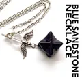 Glittering blue sandstone Merkaba star pendant necklace with silver angel wings detail - Angel Merkaba Pendant (With Necklace) / Blue Sandstone