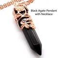 Black agate hexagonal pillar pendant necklace with rose gold floral filigree design - Necklace (Pendant With Chain) / Black Agate