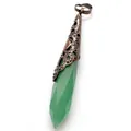 Vintage bullet-shaped aventurine green gemstone pendant with bronze filigree cap - Pendant Only (Without Chain) / Aventurine Jade