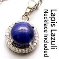 Collier pendentif lapis-lazuli rond avec halo de cristaux scintillants en argent - Collier avec Pendentif (Avec Chaîne) / Lapis-lazuli