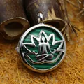 Silver yoga pose lotus pendant necklace with green malachite stone for meditation - Malachite