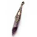 Vintage purple amethyst crystal pillar pendant with antique bronze metal cap detail - Pendant Only (Without Chain) / Amethyst