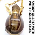 Eleganter Rauchquarz Ätherisches Öl Diffusor Flaschenanhänger mit vergoldeter Kette - Anhänger mit Halskette / Rauchquarz
