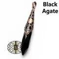 Vintage antique bronze bullet-shaped black obsidian crystal pillar pendant necklace for unisex - Pendant Only (Without Chain) / Black Agate