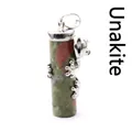 Handcrafted unakite crystal pillar pendant featuring a climbing silver metal frog - Unakite