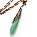 Vintage green aventurine crystal bullet point pendant necklace with bronze filigree - Top And Bottom / With Necklace / Aventurine Jade
