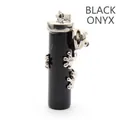 Ins style black agate column pendant necklace featuring decorative silver frog accents - Black Agate