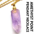 Zeshoekige paarse amethist kristallen parfumfles hanger ketting met elegante gouden ketting - Met Ketting / Amethist
