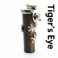SKU view of a natural tiger eye stone cylinder pendant with climbing silver frog - Tiger's Eye