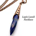 Vintage lapis lazuli crystal point pendant necklace with bronze finish chain - Top And Bottom / With Necklace / Lapis Lazuli