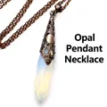 Vintage bronze style chain necklace featuring a white opalite crystal pillar pendant - Top And Bottom / With Necklace / Opal